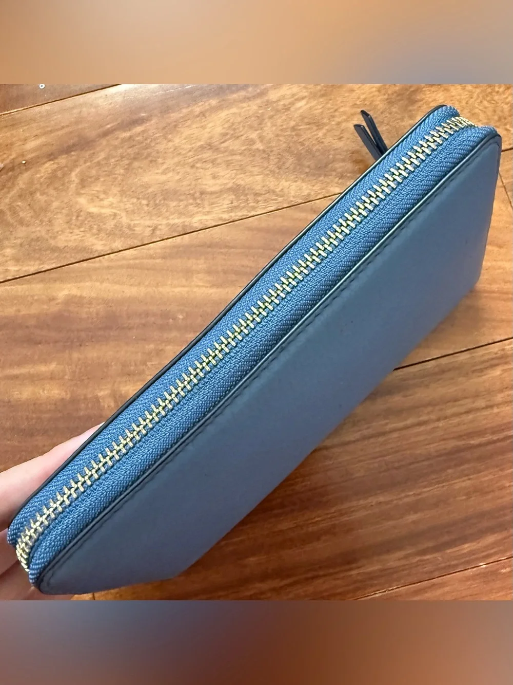 Tory Burch Pebbled Leather Zip Wallet with Gold Logo